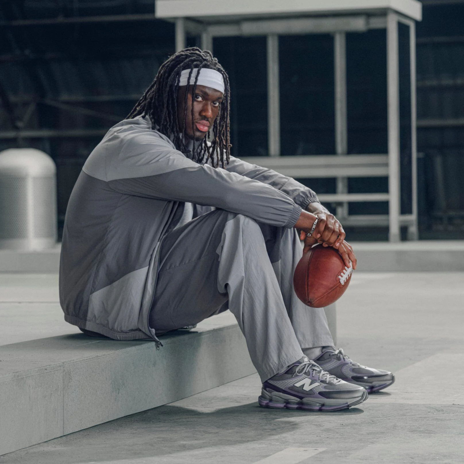 Marvin Harrison Jr. wearing a pair of grey ABZORB 2000s